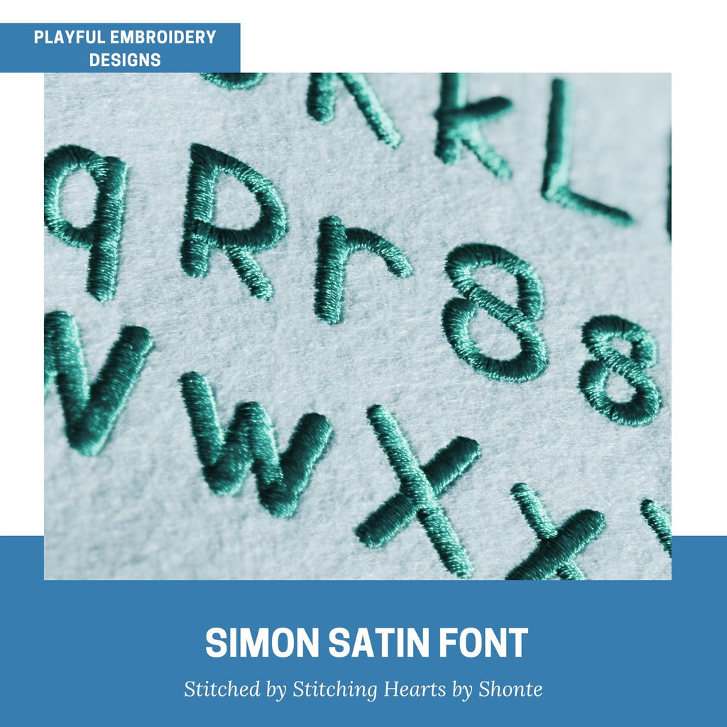 Simon Satin Stitch Embroidery Font, Handwriting Satin Stitch Machine Embroidery Font, Playful Embroidery font, bx included