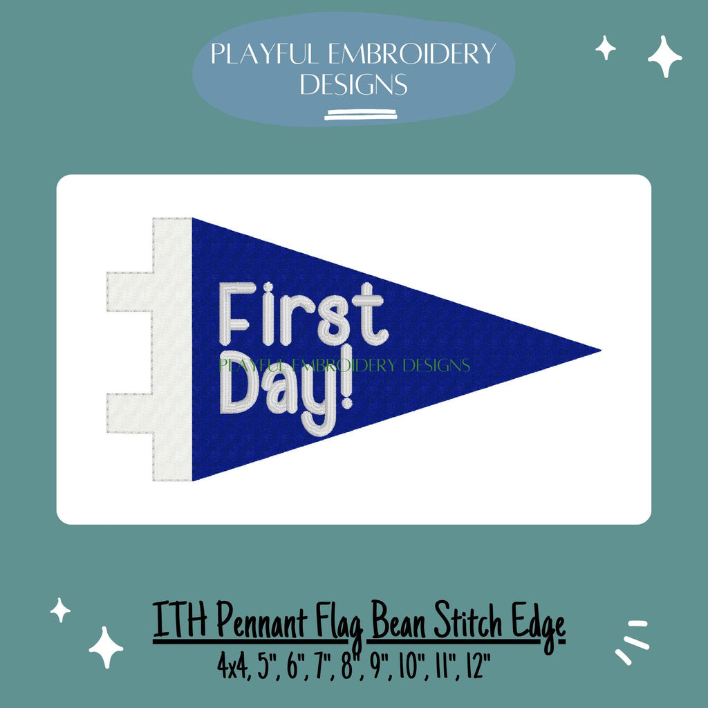 In The Hoop Pennant Machine Embroidery Design, Simple ITH Back to School Flag Design, Bean Stitch Pennant Flag for Holding