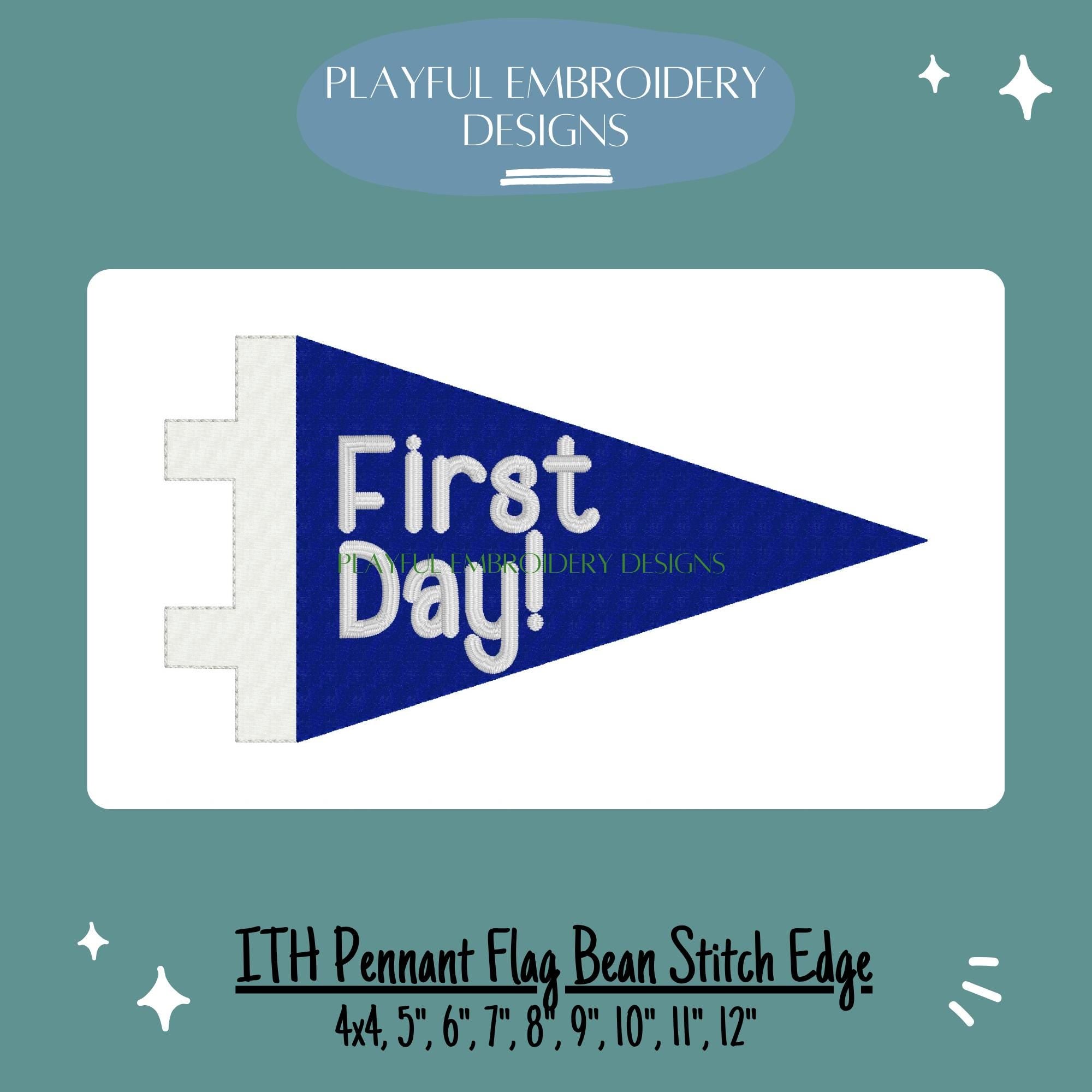 In The Hoop Pennant Machine Embroidery Design, Simple ITH Back to School Flag Design, Bean Stitch Pennant Flag for Holding